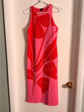 Ann Taylor Sleeveless Midi Dress in Pink and Red Floral Knit